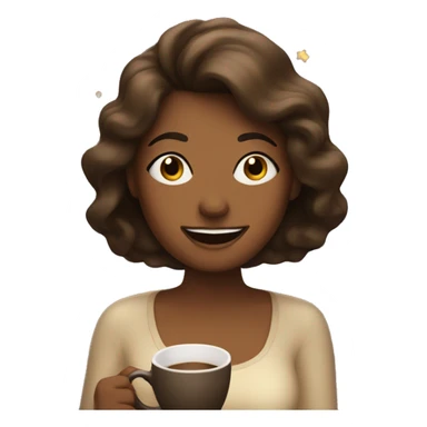 woman with coffee and star sparks and a relieved face sticker