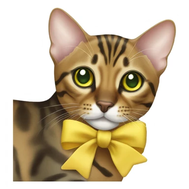 green-eyed bengal cat has a small yellow bow  sticker