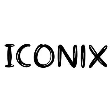'ICONIX' text in hand drawn outlined icon style with no fill sticker