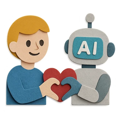 paper craft style of a person and AI forming a heart shape together sticker