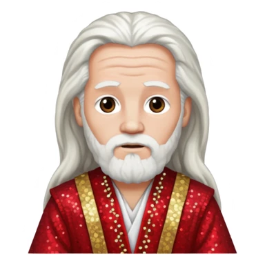 Moses from The Bible with long white hair, red sequin outfit sticker