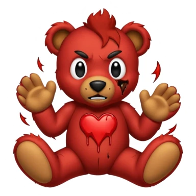 One red devil tearing up one brown teddy bear sticker