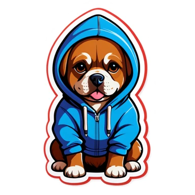 Dog wearing hoodie sticker