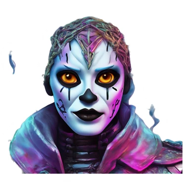 Synthwave Bond in Lordi style, oil paint, epic eyes, intricate lips, exquisite pose, beautiful, desirable, logical sticker