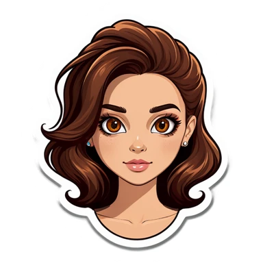Una chica con piel blanca y pelo ondulado de color castaño y ojos marrones sticker