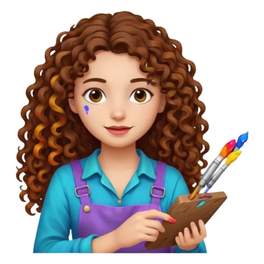 girl with long curly brown hair craft sticker