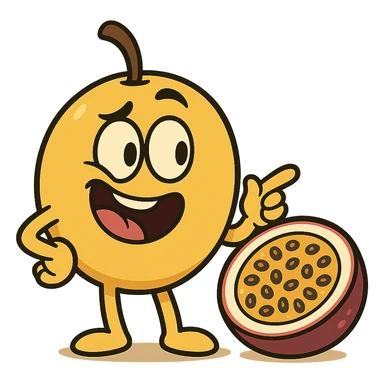 maracujá fruit, cartoon style, bold outlines, bright colors, playful expression sticker