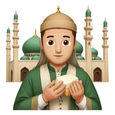some guy eating 1kg of mozzarella, make it nepalese, more brown, slightly less brown, in a mosque, praying sticker