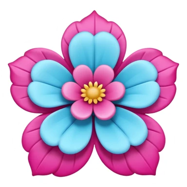 3D glossy flower emoji, vibrant magenta puffed-up petals, large soft-pink center, two pale-blue leaves, claymorphic style, high resolution, white background." sticker