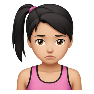 A tan girl with black hair in a ponytail. Wearing a pink tank top. Looking sad sticker