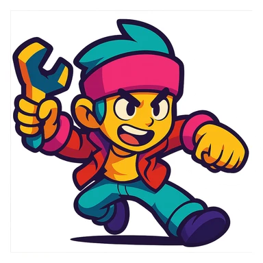 JAE Yong from Brawl Stars, action stance, cartoon style, energetic expression sticker