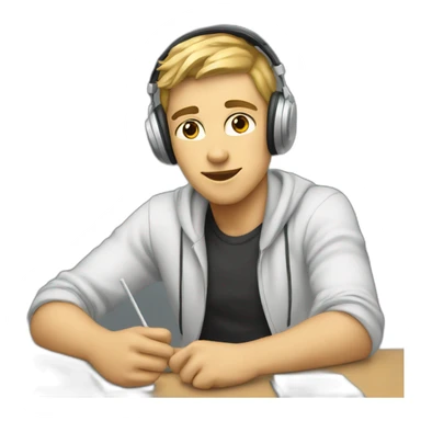 white student listening to music on class sticker