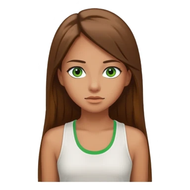 A girl with long brown straight hair, green eyes, and a white tank top; she doesn't have bangs. tan skin sticker