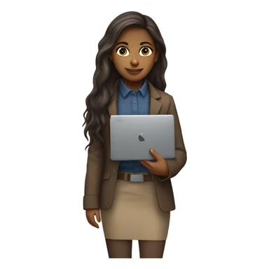 Long hair Brown girl, computer science intern with a laptop sticker