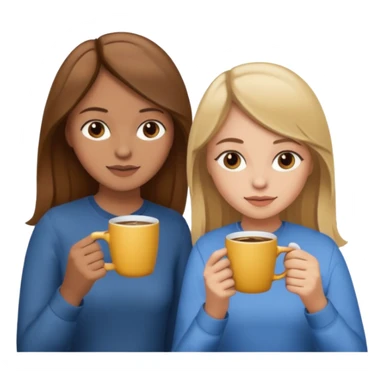 sisters drinking coffee brown hair and lighter skin and blonde hair sticker