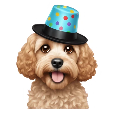 Cavapoo with black fur on a party cap sticker