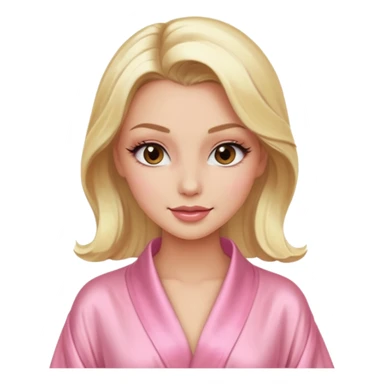 blonde model with brown eyes, luxury makeup, light pink silk robe, winking sticker