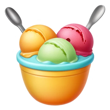 two or three scoops of bright fruit sorbet in a small cup, no spoon or garnish, soft lighting, subtle shadows, emoji scale sticker