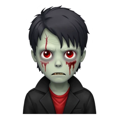 sad zombie boy largue hair red black eyes with black jacket  sticker