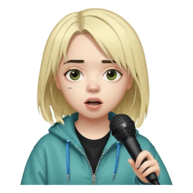 billie eilish is singing, holding mirco sticker