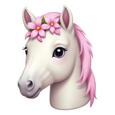 Une tête de poney blanc avec des fleurs rose sur la tête  sticker