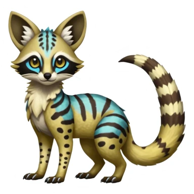Rare realistic tropical exotic cute epic pretty beautiful handsome gorgeous aesthetic colorful vibrant Vernid-Protogen-Primagen-Wickerbeast-Genet-Trico-species-Fakemon-hybrid-creature by LiLaiRa, beautiful intricate markings, full body sticker