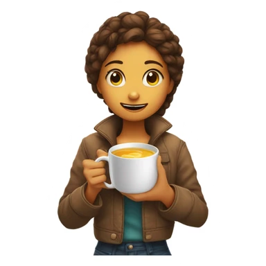 Chica de pelo y ojos marrones con pecas en la cara debajo de una manta y una taza humeante en las manos sticker