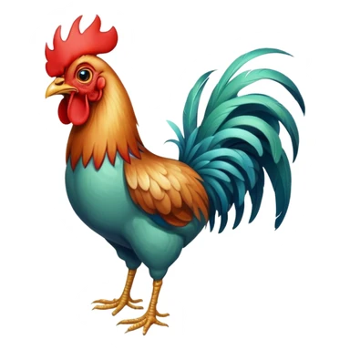 A funny rooster chicken with blue-greenish body, red comb, large eyes and silly expression, skinny legs sticker