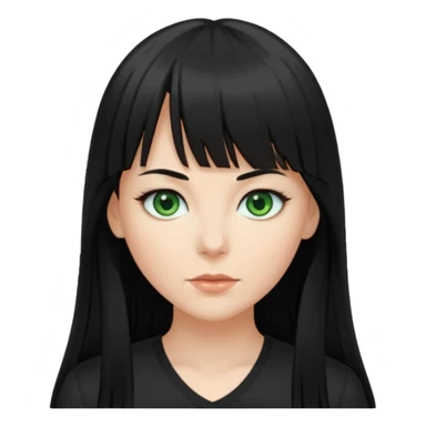 A white woman with Long straight hair with bangs, black hair, green eyes and a low-cut shirt sticker
