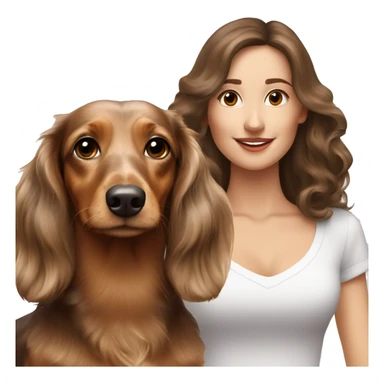 Two Tri Merle long haired Dachshunds together with brown haired woman  sticker