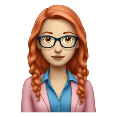 White-girl-with-long-hair-red-head-eyes-blue-wearing-glasses-blouse-formal-pink sticker