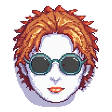 pixel art face with spiky red hair and round sunglasses sticker