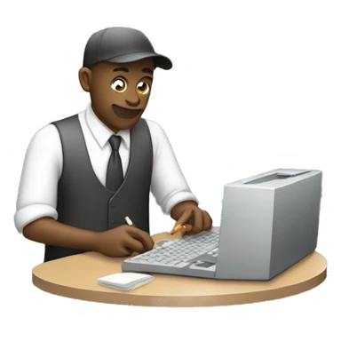 Working on computer smoking cigarette sticker