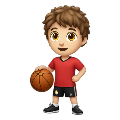 WHITE CHILD, BROWN HAIR, STRAIGHT WITH RED SHIRT AND BLACK SHORTS PLAYING BALL sticker