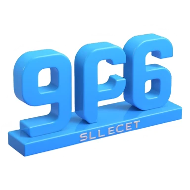 3D logo with 'Select' text, glossy blue and silver, futuristic style, floating effect sticker