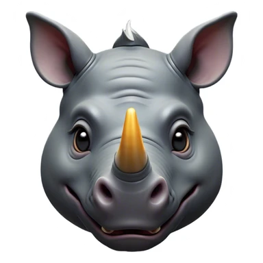 Cinematic Comical Rhinoceros Portrait Emoji, Head tilted dramatically with an exaggeratedly amused expression, featuring a striking, glossy slate-gray hide with a boldly textured horn, wide, expressive eyes filled with playful disbelief, Simplified yet hilariously expressive features, highly detailed, glowing with a slightly sassy glow, high shine, dramatic yet playful, stylized with an air of cheeky wild mischief, bright and endearing, soft glowing outline, capturing the essence of a spirited and over-the-top rhinoceros, so meme-worthy it feels like it could charge its way into internet fame instantly! sticker