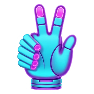 futuristic glowing thumbs up, neon purple and cyan light, dark background, digital tech style sticker