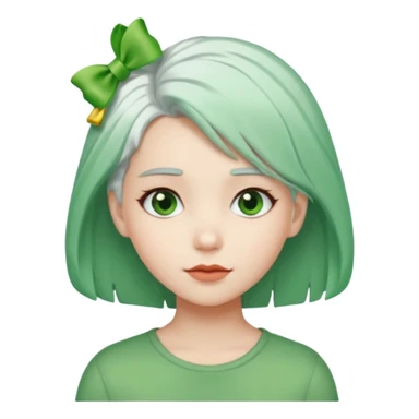 girl with green hair clip, white hair sticker