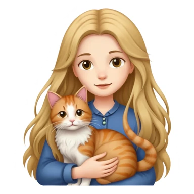Long-haired girl holding a long-haired cat sticker