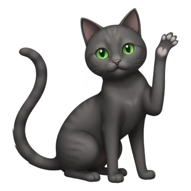 full body gorgeous solid dark grey cat with green eyes, white paws and white whiskers stretching sticker