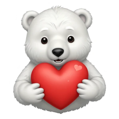 Create an animated polar bear mascot , squeezing a large red heart sticker