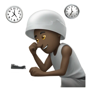emoji color man working on pc with clock over the head to show work finished soon sticker