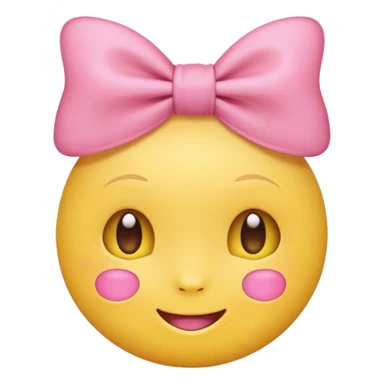 Yellow Emoji with pink bow, cute face with blush, no hair  sticker