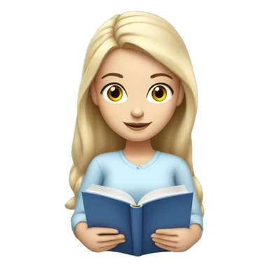 White Smart girl with blue eyes and light skin with hair pulled back  doing reading a book  sticker