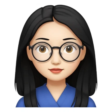 an Asian woman with long hair and round glasses sticker