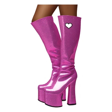 glittery platform knee high gogo boots with no laces with heart on side sticker
