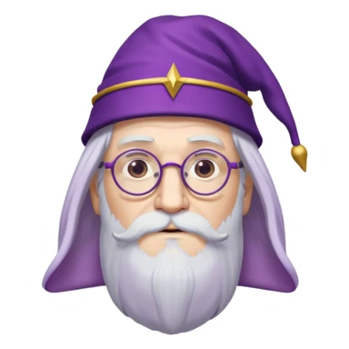 dumbledore, long white hair, wear purple magic hat, glasses sticker