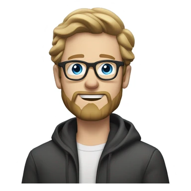 white guy with beard, dark blond hair brad pit style square glasses blue eyes in a light black jacket with white undershirt waving hello sticker