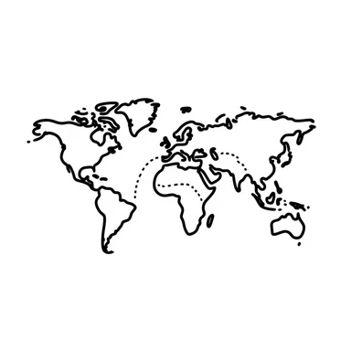 hand-drawn world map with a dotted route line connecting multiple countries sticker