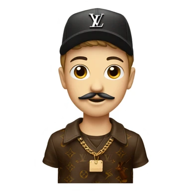 boy with mustache and buck, with louis vuitton cap sticker